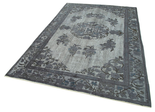 Oyma Vintage Gri Eskitme Pamuk Yün El Dokuma Halısı 181x278 Agacan
