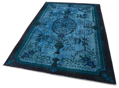 Oyma Vintage Turkuaz Eskitme Pamuk Yün El Dokuma Halısı 160x252 Agacan