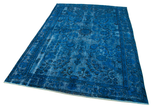 Oyma Vintage Mavi Eskitme Pamuk Yün El Dokuma Halısı 166x260 Agacan