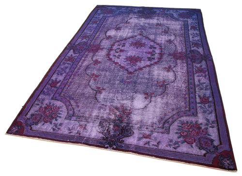 Oyma Vintage Mor Eskitme Pamuk Yün El Dokuma Halısı 170x270 Agacan