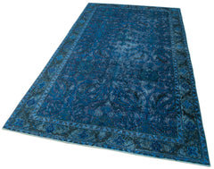 Oyma Vintage Mavi Eskitme Pamuk Yün El Dokuma Halısı 146x263 Agacan