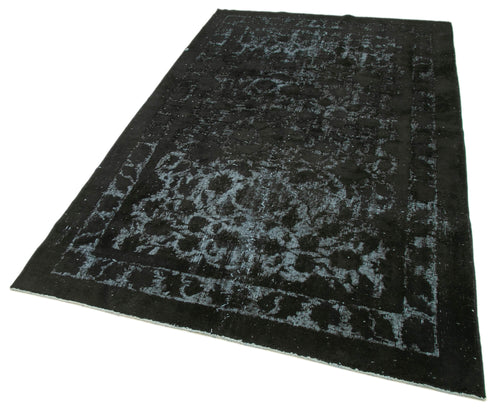 Oyma Vintage Siyah Eskitme Pamuk Yün El Dokuma Halısı 150x250 Agacan