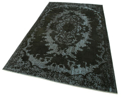 Oyma Vintage Siyah Eskitme Pamuk Yün El Dokuma Halısı 157x269 Agacan