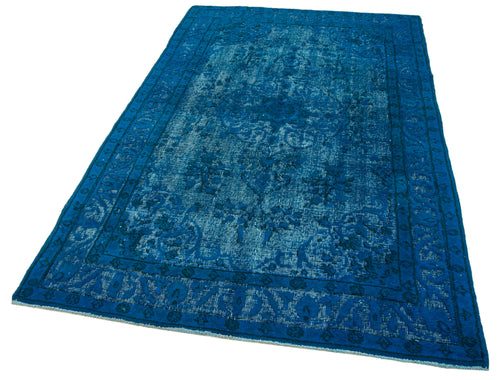 Oyma Vintage Mavi Eskitme Pamuk Yün El Dokuma Halısı 150x241 Agacan