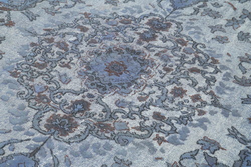 Oyma Vintage Mavi Eskitme Pamuk Yün El Dokuma Halısı 194x312 Agacan