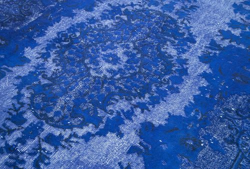 Oyma Vintage Mavi Eskitme Pamuk Yün El Dokuma Halısı 174x273 Agacan