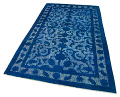 Oyma Vintage Mavi Eskitme Pamuk Yün El Dokuma Halısı 141x244 Agacan