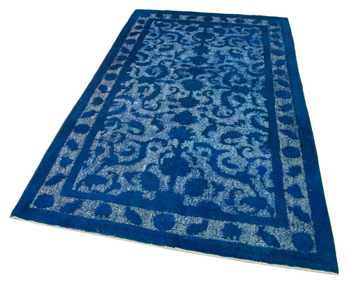 Oyma Vintage Mavi Eskitme Pamuk Yün El Dokuma Halısı 141x244 Agacan