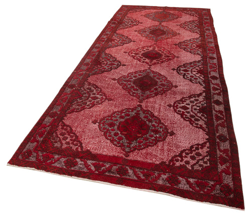 Oyma Vintage Kırmızı Eskitme Pamuk Yün El Dokuma Halısı 151x370 Agacan