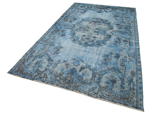 Oyma Vintage Mavi Eskitme Pamuk Yün El Dokuma Halısı 170x300 Agacan