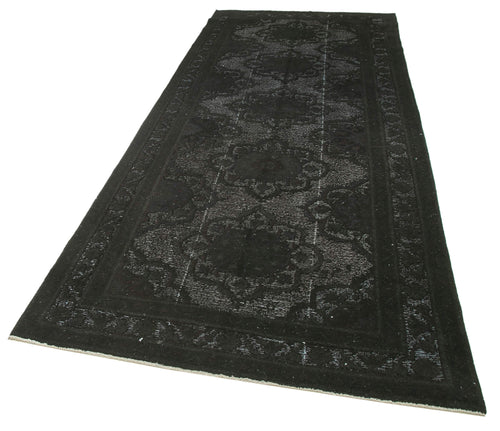 Oyma Vintage Siyah Eskitme Pamuk Yün El Dokuma Halısı 141x358 Agacan