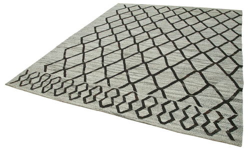 Scrap Gri Geometrik Pamuk Yün El Dokuma Halısı 250x296 Agacan