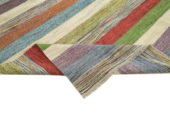Scrap Mavi Geometrik Pamuk Yün El Dokuma Halısı 270x376 Agacan