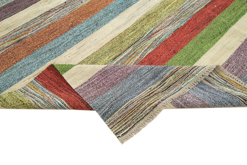 Scrap Mavi Geometrik Pamuk Yün El Dokuma Halısı 270x376 Agacan