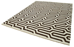 Scrap Kahverengi Geometrik Pamuk Yün El Dokuma Halısı 243x310 Agacan
