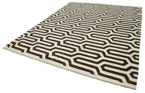 Scrap Kahverengi Geometrik Pamuk Yün El Dokuma Halısı 243x310 Agacan