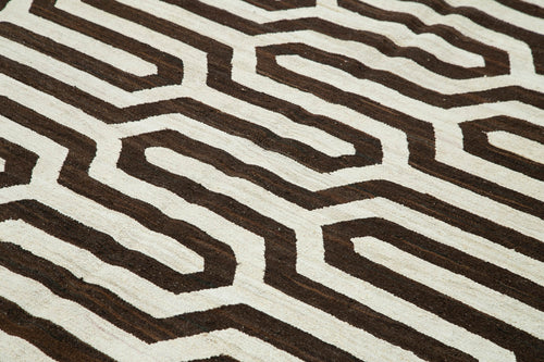 Scrap Kahverengi Geometrik Pamuk Yün El Dokuma Halısı 243x310 Agacan