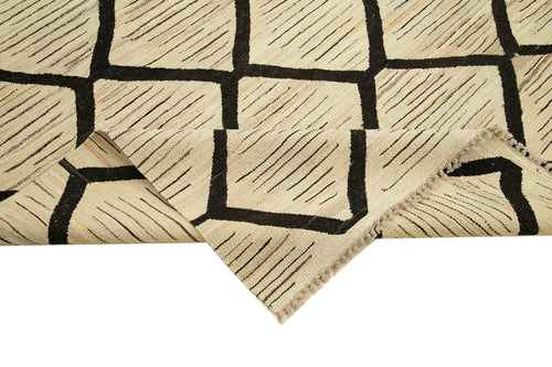 Scrap Bej Geometrik Pamuk Yün El Dokuma Halısı 247x306 Agacan