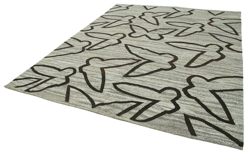 Scrap Gri Geometrik Pamuk Yün El Dokuma Halısı 250x307 Agacan