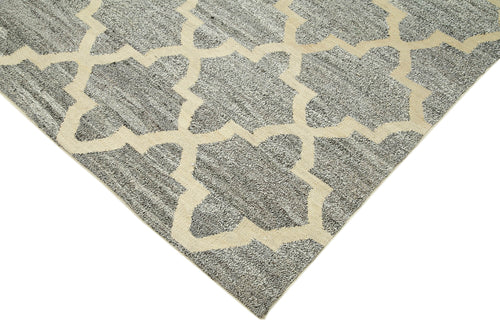 Scrap Gri Geometrik Pamuk Yün El Dokuma Halısı 243x304 Agacan