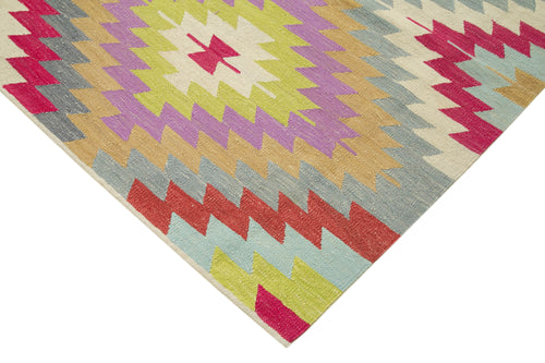 Scrap Fuşya Geometrik Pamuk Yün El Dokuma Halısı 264x338 Agacan