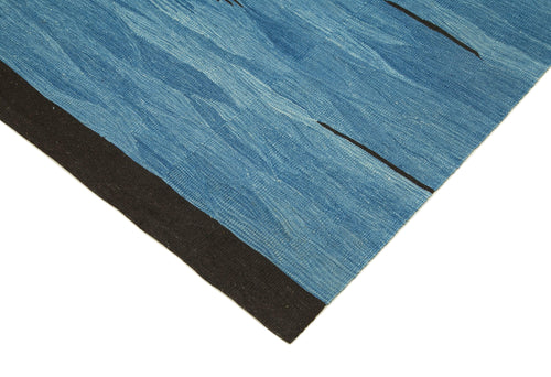 Scrap Mavi Geometrik Pamuk Yün El Dokuma Halısı 180x255 Agacan