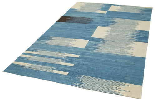 Scrap Mavi Geometrik Pamuk Yün El Dokuma Halısı 176x258 Agacan