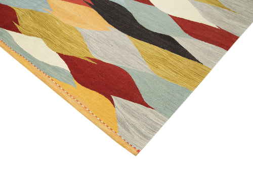 Scrap Mavi Geometrik Pamuk Yün El Dokuma Halısı 203x303 Agacan