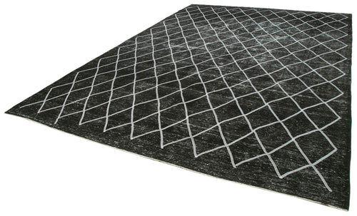 Geometric Carpet Siyah Geometrik Pamuk Yün El Dokuma Halısı 290x400 Agacan