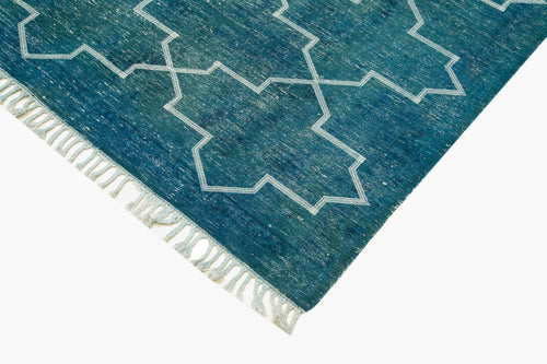 Geometric Carpet Turkuaz Geometrik Pamuk Yün El Dokuma Halısı 301x409 Agacan