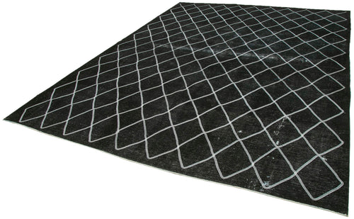 Geometric Carpet Siyah Geometrik Pamuk Yün El Dokuma Halısı 292x392 Agacan