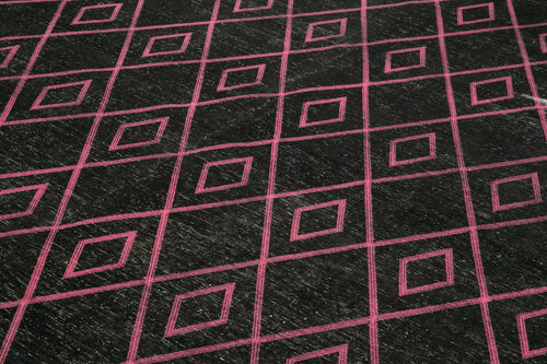 Geometric Carpet Siyah Geometrik Pamuk Yün El Dokuma Halısı 284x412 Agacan