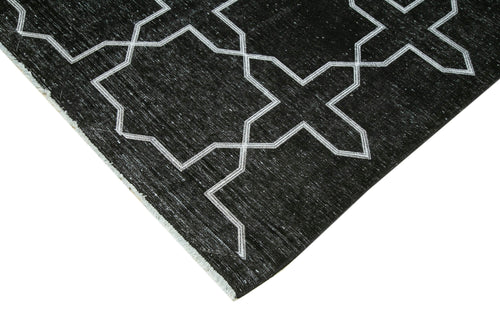 Geometric Carpet Siyah Geometrik Pamuk Yün El Dokuma Halısı 272x394 Agacan