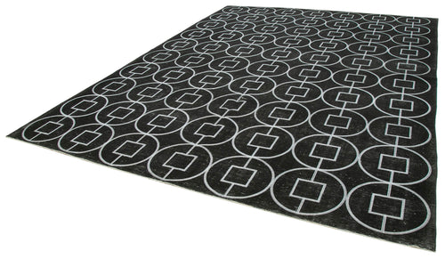 Geometric Carpet Siyah Geometrik Pamuk Yün El Dokuma Halısı 304x407 Agacan