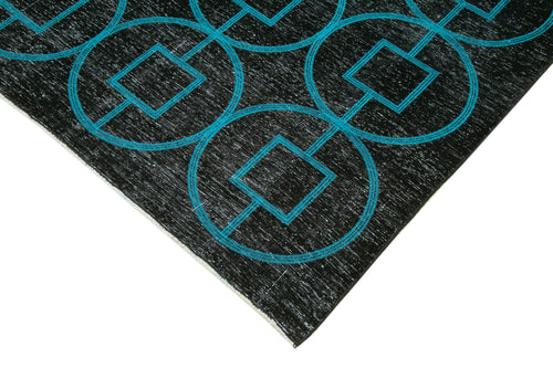 Geometric Carpet Siyah Geometrik Pamuk Yün El Dokuma Halısı 292x420 Agacan