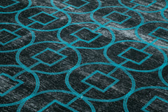 Geometric Carpet Siyah Geometrik Pamuk Yün El Dokuma Halısı 292x420 Agacan