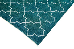 Geometric Carpet Turkuaz Geometrik Pamuk Yün El Dokuma Halısı 287x391 Agacan