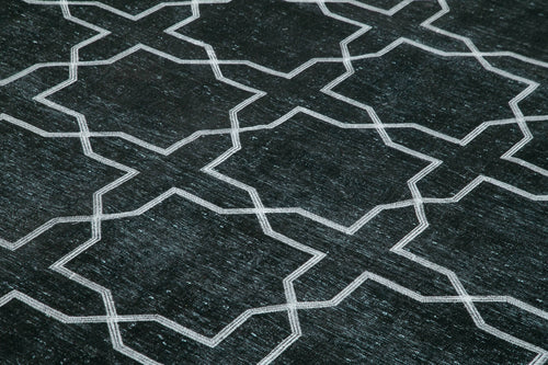 Geometric Carpet Siyah Geometrik Pamuk Yün El Dokuma Halısı 300x403 Agacan