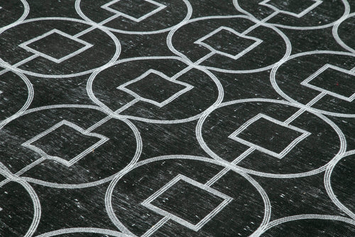 Geometric Carpet Siyah Geometrik Pamuk Yün El Dokuma Halısı 296x376 Agacan