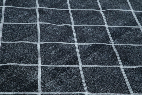 Geometric Carpet Siyah Geometrik Pamuk Yün El Dokuma Halısı 307x382 Agacan