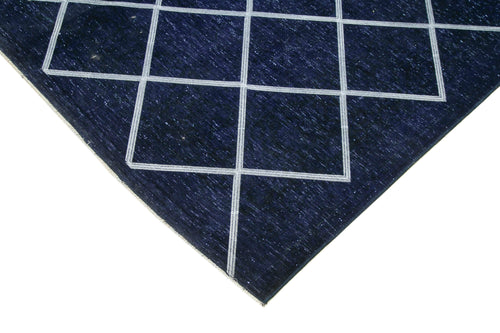 Geometric Carpet Mavi Geometrik Pamuk Yün El Dokuma Halısı 293x431 Agacan