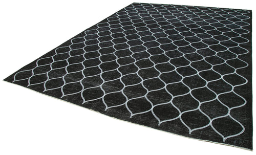 Geometric Carpet Siyah Geometrik Pamuk Yün El Dokuma Halısı 293x406 Agacan