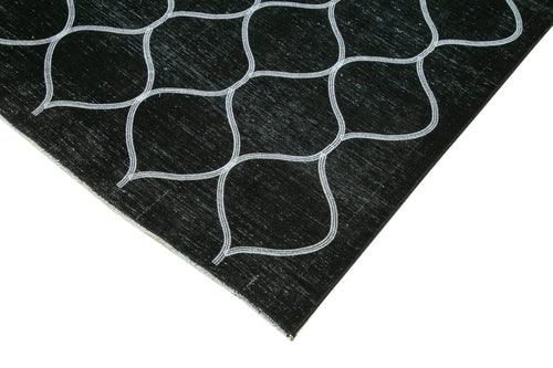 Geometric Carpet Siyah Geometrik Pamuk Yün El Dokuma Halısı 293x406 Agacan