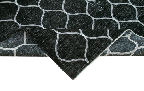 Geometric Carpet Siyah Geometrik Pamuk Yün El Dokuma Halısı 293x406 Agacan