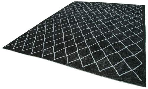 Geometric Carpet Siyah Geometrik Pamuk Yün El Dokuma Halısı 293x394 Agacan