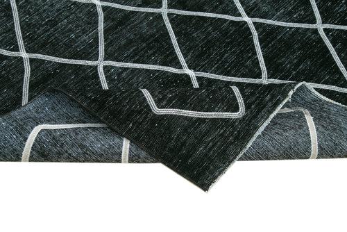 Geometric Carpet Siyah Geometrik Pamuk Yün El Dokuma Halısı 293x394 Agacan