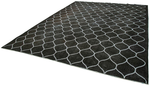 Geometric Carpet Siyah Geometrik Pamuk Yün El Dokuma Halısı 300x381 Agacan