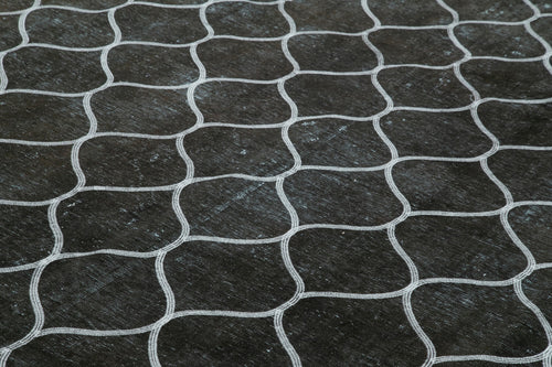 Geometric Carpet Siyah Geometrik Pamuk Yün El Dokuma Halısı 300x381 Agacan