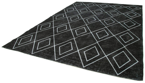 Geometric Carpet Siyah Geometrik Pamuk Yün El Dokuma Halısı 284x408 Agacan