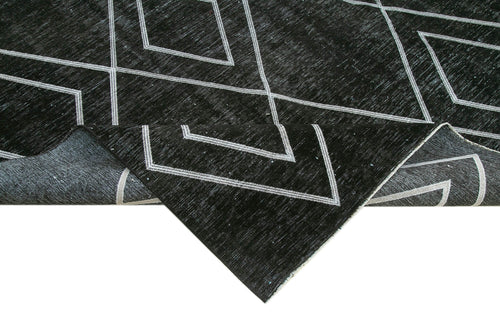 Geometric Carpet Siyah Geometrik Pamuk Yün El Dokuma Halısı 284x408 Agacan